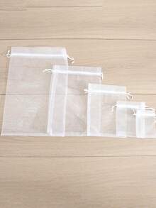 1/5/10pcs Plain Color Gift Bag White Drawstring Bag Jewellery Bags Multifunctional Storage Bag Modern Polyester Drawstring Detail Gift Wrapping Bag For Party Back To School Organizer School College Organization - White - View 6