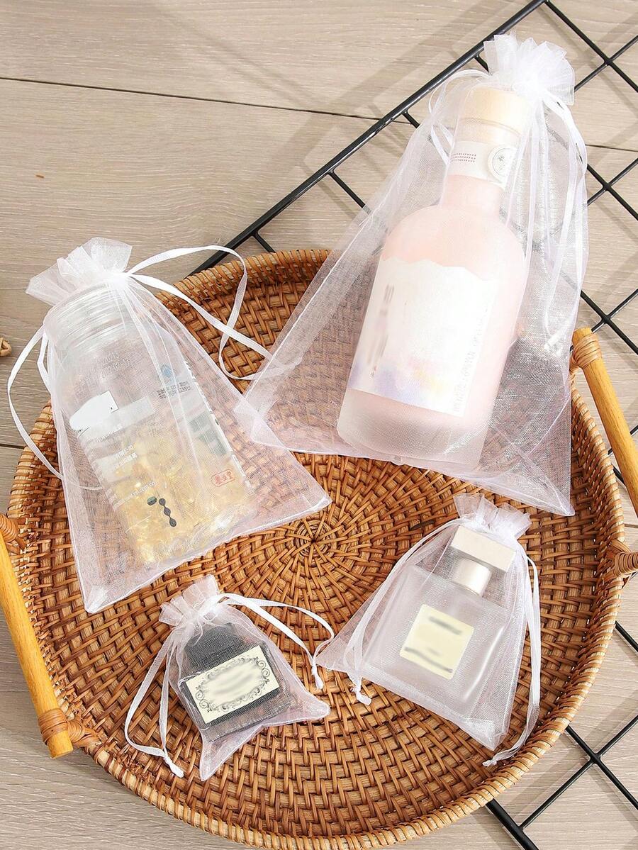 1/5/10pcs Plain Color Gift Bag White Drawstring Bag Jewellery Bags Multifunctional Storage Bag Modern Polyester Drawstring Detail Gift Wrapping Bag For Party Back To School Organizer School College Organization - White - View 1
