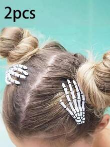 2 件哥特朋克风格骷髅手发夹，万圣节装饰品 - 彩色 - 查看 1