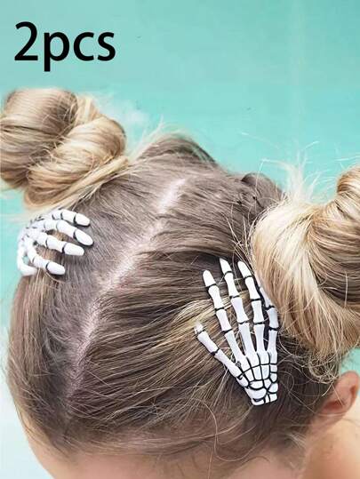 2 件哥特朋克风格骷髅手发夹，万圣节装饰品