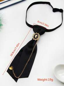 1pc Black Polyester Bow Tie & Faux Pearl Inlaid Decor & Metal Chain Adjustable Neck Strap Design For Women, Suitable For Parties, Ceremonies, And Daily Wear  Accessories Women - Black - View 2