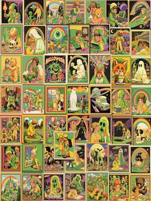 50 件黄绿色恐怖奇幻创意复古漫画风格方形防水 PVC 装饰贴纸，适用于杯子、书籍、行李箱、平板电脑、手机壳、DIY 装饰 - 彩色 - 查看 5