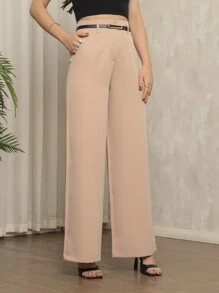 Women's High Waist Tailored Pants With Belt - 米色 - 查看 3