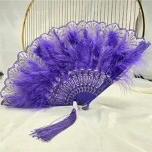 1/3 件风格羽毛扇头带围巾，万圣节礼物，优雅复古折叠女式手扇，适合舞蹈、音乐节、T 台、古典服装配饰