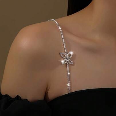 2 pezzi Elegante gioiello per il corpo a catena farfalla minimalista, raffinate e sexy bretelle a spalla invisibili, accessorio catena per spalla regolabile con cristalli
