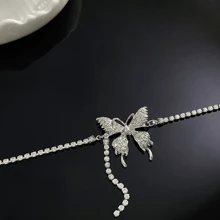1pc Elegant Statement Shiny Butterfly Pendant Necklace Premium Clavicle Chain Choker For Women Chain Crystal Necklace Party Jewelry