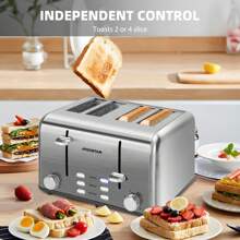 Aigostar Toaster 4 Slice Stainless Steel Toaster With Independent And Extra-Wide Slots, High Lifting, Defrost & Reheat Functions, Variable Browning Settings, Silver - Gordon 30ZGE - UK Plug(220-240V) - View 5