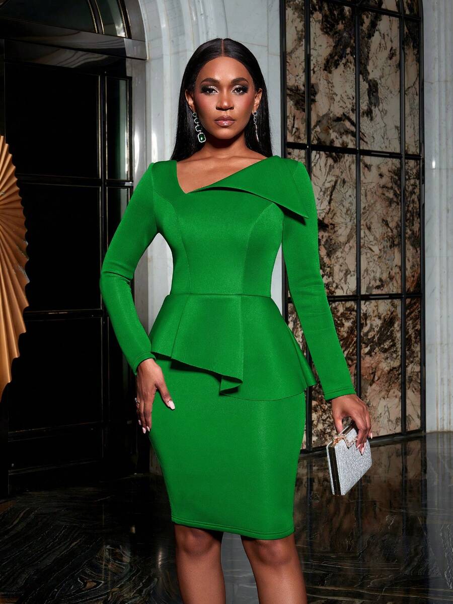 Faeriesty Asymmetrical Collar 2 In 1 Dress - Green - View 1