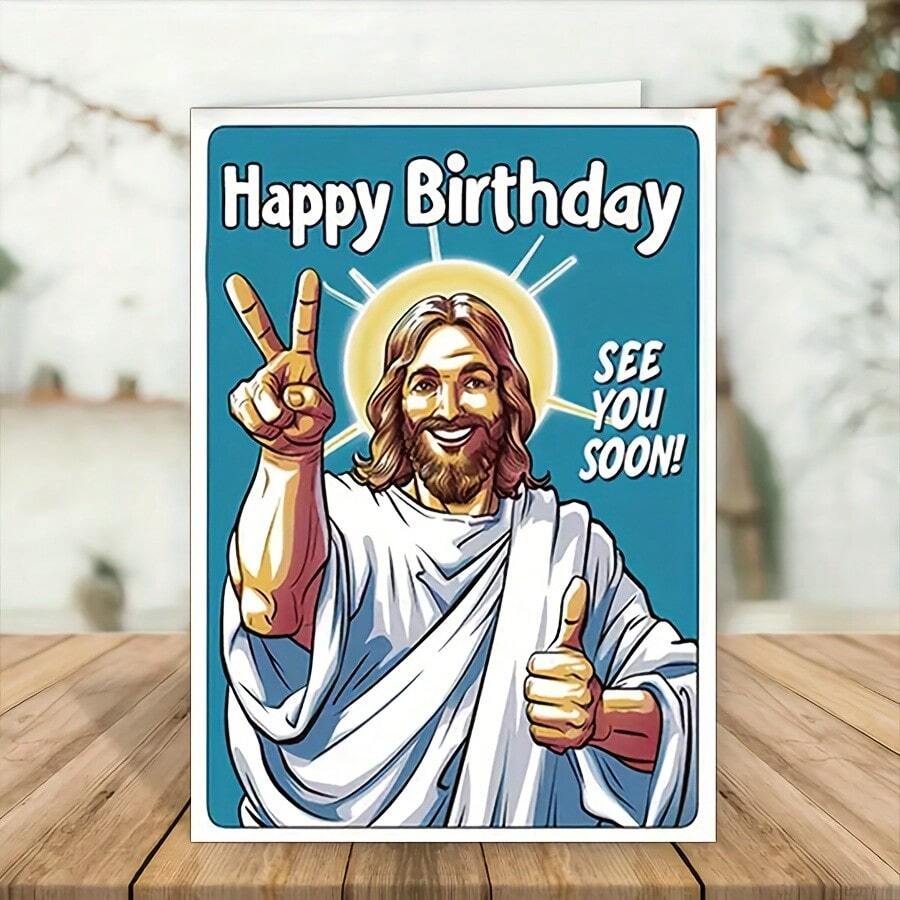 Funny God-Themed Birthday Greeting Card  Perfect For Family, Friends & Colleagues | Unique Thank You & Small Business Card - Multicolor - View 1