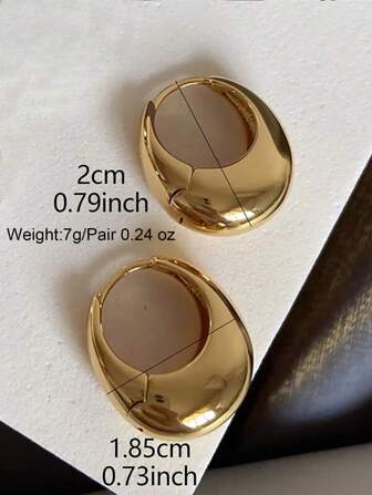 1 对欧美简约金属几何 U 形光滑椭圆形环状耳环，适合女士日常佩戴