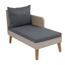 3 Piece Patio Sectional Wicker Rattan Outdoor Furniture Sofa Set Natural Yellow Wicker + Dark Grey Cushion YY Choice