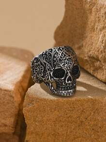 1pc Stainless Steel Retro Engraved Gothic Skull Head Pattern Men's Rings Hip Hop Jewelry - Ring - View 4