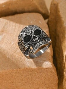 1pc Stainless Steel Retro Engraved Gothic Skull Head Pattern Men's Rings Hip Hop Jewelry - Ring - View 5