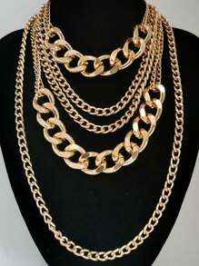 1 件夸张多层朋克嘻哈项链，时尚粗链毛衣链，适合女士