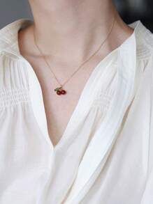 1 pieza Collar colgante con hoja de cerezo y verde, diseño lindo y dulce para uso diario, joyería de mujer - Multicolor - Ver 11