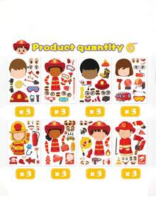 8  Sheets Firefighter Cartoon Stickers Firefighter Fire Truck Party Handicraft Stickers - Firefighter Stickers - View 6