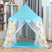 Carpa con Diseño Portatil y Plegable, Estampado de Animalitos,tienda de campaña de yurta para niños, juguetes para interiores y exteriores para niños y niñas - Azul - Ver 2