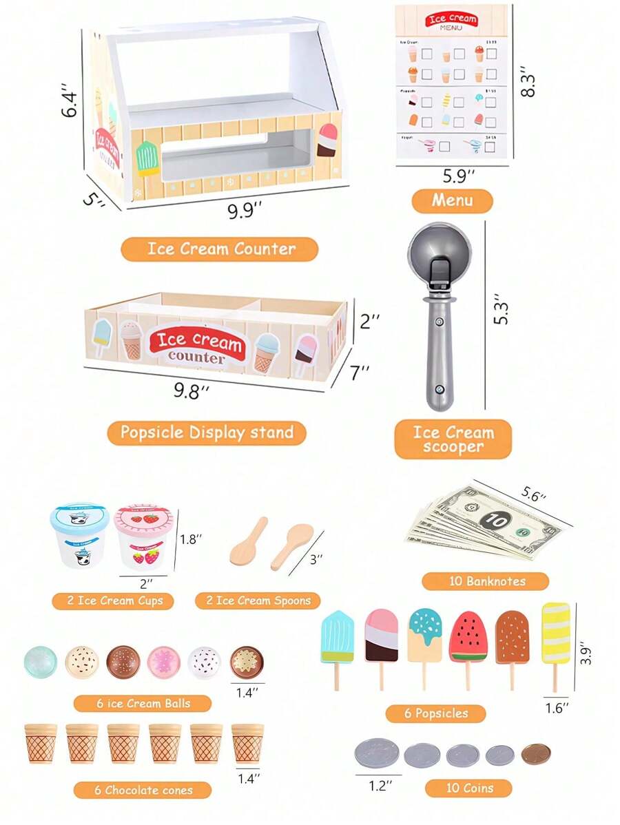 Wooden Scoop And Serve Ice Cream Counter Play Food And Accessories
