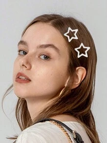 Set de 8 piezas de Pinzas para el cabello con estrellas metálicas blancas, accesorios de moda mini garra pequeños, decoraciones de pasador de estrella delicadas y dulces de Y2K, adecuadas para uso diario, pasadores y ganchos para el cabello, útiles escolares, accesorios para la cabeza - Blanco - Ver 4