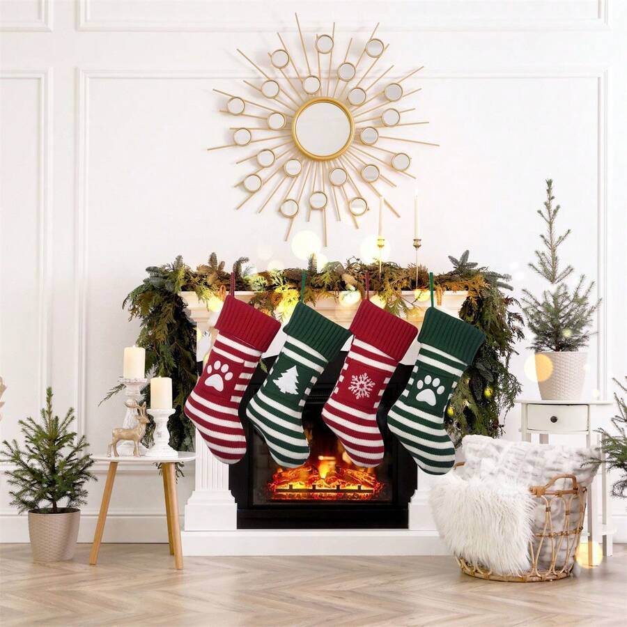 1PC Kerstkousen Gestreepte Gebreide Kerstsokken Kerstcadeau Snoepzak Kerstboom Open Haard Hangende Sok Wintervakantie Familiefeest Decoratieve Kous Ornamenten, Halloween, Halloween Decoratie - Veel kleurig - Bekijken 1