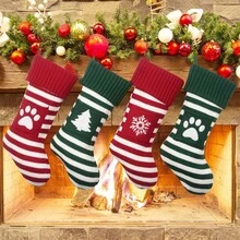 1PC Kerstkousen Gestreepte Gebreide Kerstsokken Kerstcadeau Snoepzak Kerstboom Open Haard Hangende Sok Wintervakantie Familiefeest Decoratieve Kous Ornamenten, Halloween, Halloween Decoratie - Veel kleurig - Bekijken 4