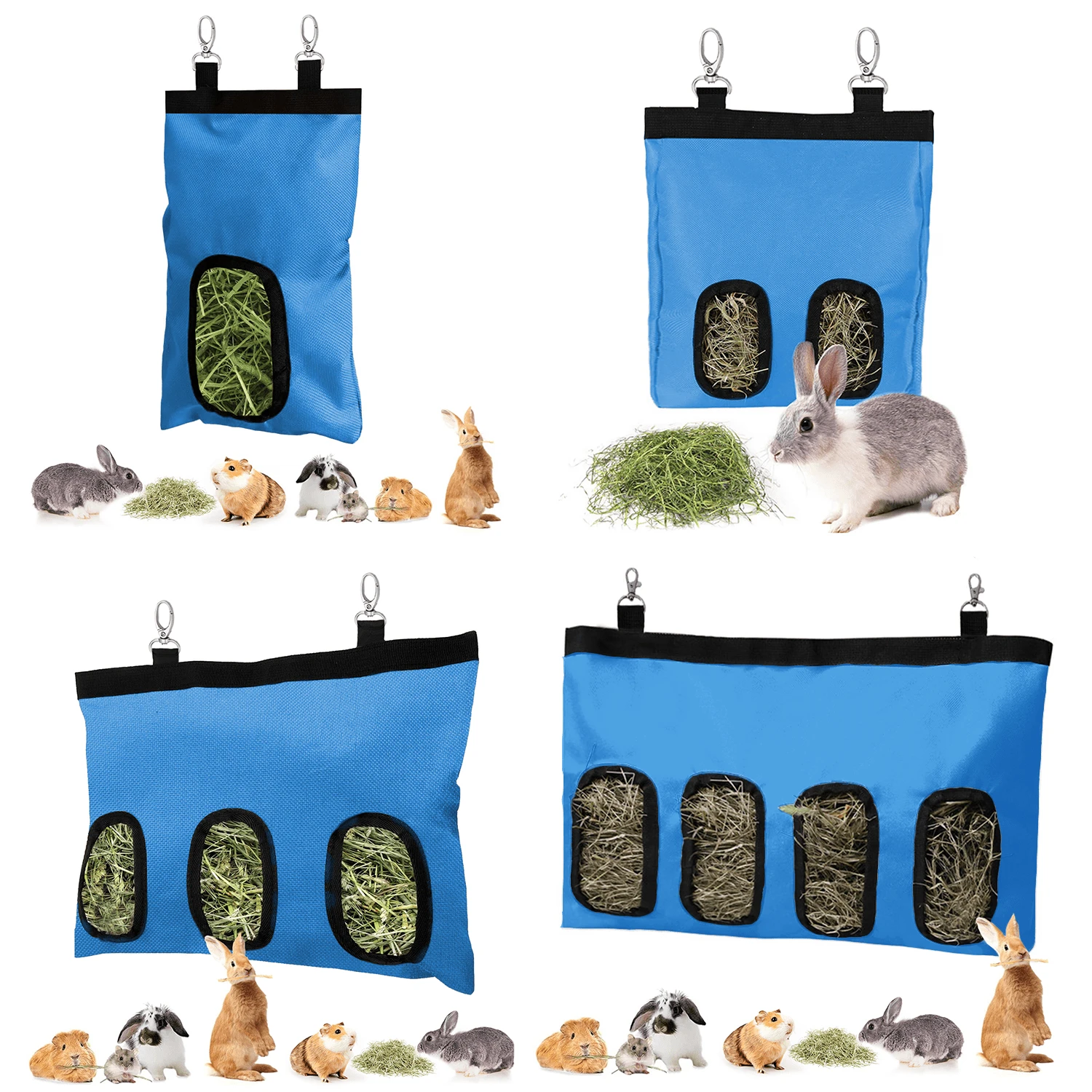 Rabbit Hay Bag Feeder, Blue 600D Oxford Cloth Fabric Hay Hanging Feeder
