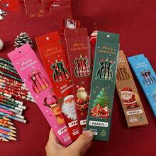 6pcs/Box Popular Christmas Cartoon Pencils With Pencil Case, Erasers Included, Christmas Gifts