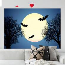 1 pieza Tela de fondo fotográfico con temática de cumpleaños de murciélago negro y árbol seco para baby shower - Multicolor - Ver 3