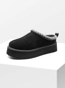 Genuine Suede Leather Women's Fashion Platform Slippers - Short Ankle Boot With Anti-Slip Sole- Cozy, Fuzzy, And Warm Winter Footwear FuzzyEasy Women's 1.57 Inch Platform Slip-On , Ideal For Indoor And Outdoor Use Suitable For Gift (SUGGEST SIZE UP) - 黑色 - 查看 7