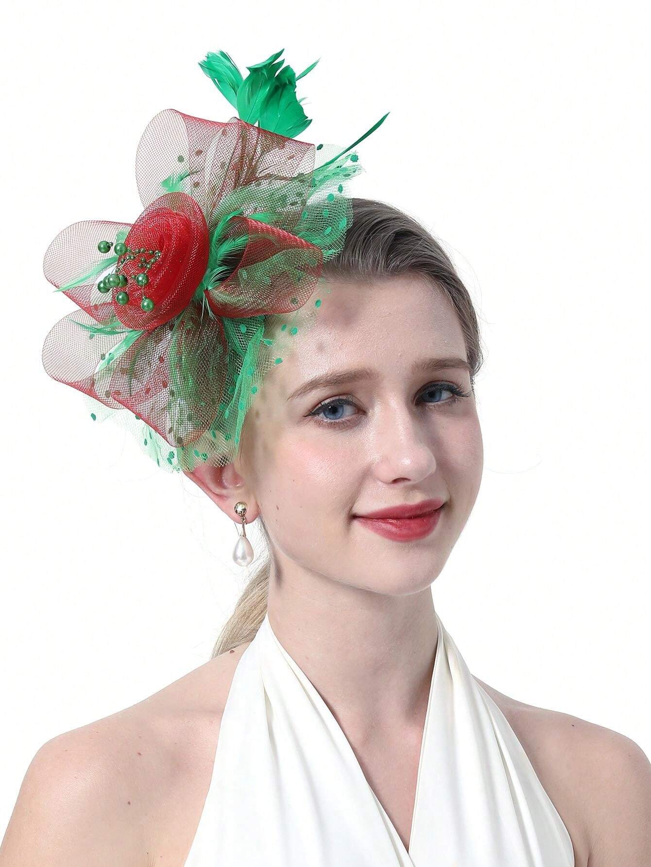1 Pc Fascinators Hat For Women Tea Party Headband Mesh Ribbons Feather