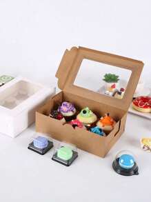 5pcs/10pcs Paperboard Cupcake/Pastry Boxes, Suitable For Baked Goods, Festivals, Parties