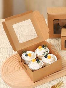 5pcs/10pcs Paperboard Cupcake/Pastry Boxes, Suitable For Baked Goods, Festivals, Parties