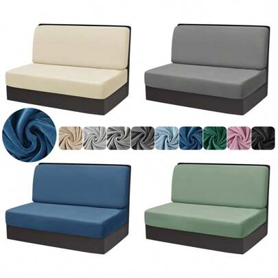 2pcs Solid Color RV Dinette Cushion Covers, Soft Velvet Stretch Sofa Slipcovers, Hotel Booth Seat Covers, RV Camper Backrest Protectors