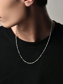 1 件 925 银嘻哈时尚百搭锭链项链，适合日常佩戴、度假、派对、情人节、圣诞节男士礼物 - 銀色 - 查看 2