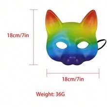 1PC Halloween Burning Man Carnival Party PU Leather Animal Costume Rainbow Colorful Cat Cosplay Mask - Multicolor - View 2