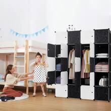 VA-Cerulean DIY Shelving System 20 Boxes With Door Wardrobe Plastic Shelving Unit Wardrobe Shoe Rack Plastic Boxes, Black With Pattern - Black - View 7