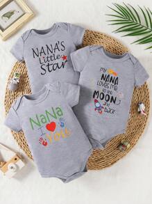 3 pièces/set Barboteuse à manches courtes imprimée drôle pour bébé