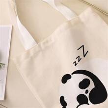 1pc Panda Print Shoulder Tote, Soft Foldable Large Capacity For Books, Groceries & Daily Use. Cute For Students & Women, Great Daily Bag Or Gift - Multicolor - View 6