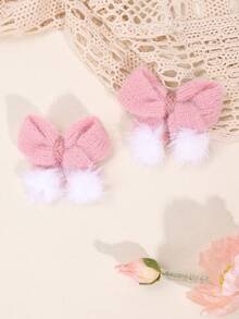 2 件装粉色羊毛发夹，适合幼儿女孩，甜美迷你发夹，鳄鱼夹，儿童青少年发饰，适合日常生活，儿童礼物 - 粉色 - 查看 2