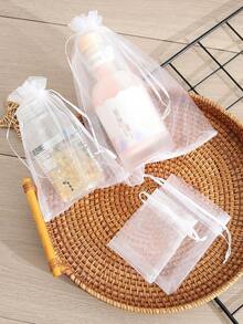 1/5/10pcs Plain Color Gift Bag White Drawstring Bag Jewellery Bags Multifunctional Storage Bag Modern Polyester Drawstring Detail Gift Wrapping Bag For Party Back To School Organizer School College Organization - White - View 2