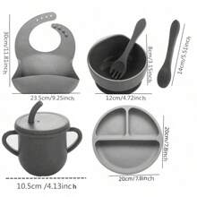 6 件装硅胶婴儿喂食套装 - 断奶用品、幼儿餐具、带吸管的过渡吸管杯、围兜、吸盘碗、硅胶围兜、碗、餐具 - 粉色 - 查看 2