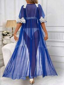 Maternity Contrast Lace Sheer Mesh Front-Tie Sexy Dress