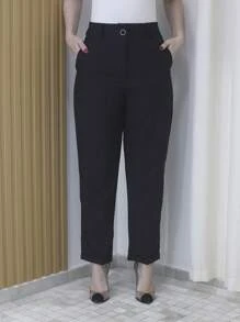 Refreshing Plain Tailor Women's Pants With Button - Maxma 6631 - 黑色 - 查看 2
