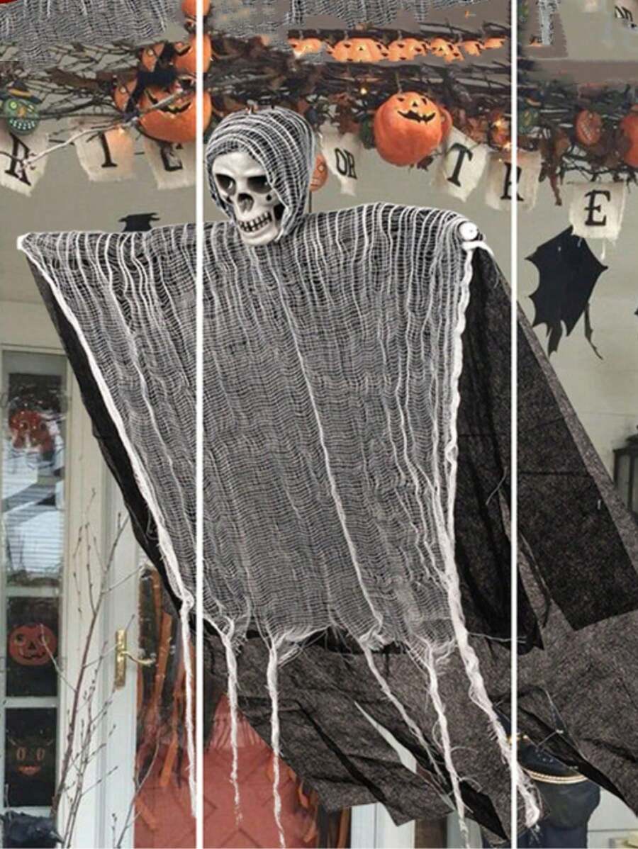 2 件万圣节骷髅挂饰，最佳死神户外万圣节装饰 - 灰色 - 查看 1