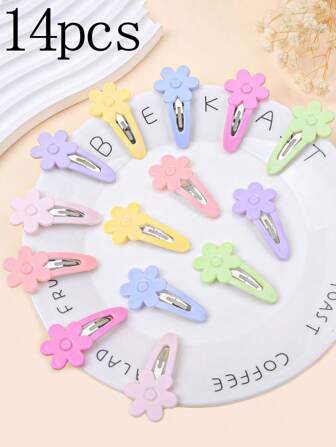 14 יחידות קליפסים לשיער פרחים צבעוניים לילדים, סיכות שיער עם פוני צד, אביזרי שיער חמודים למסיבת בנות, חזרה לבית ספר קיץ