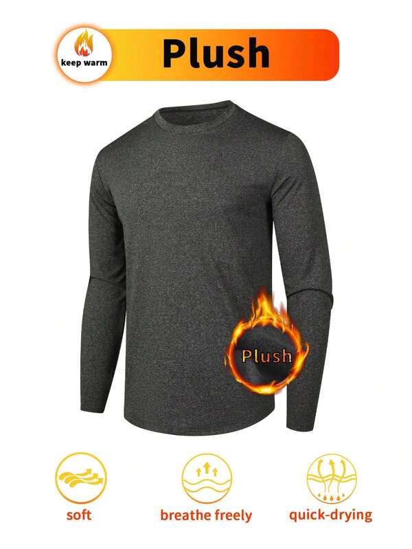 Męska bluza termiczna z długim rękawem, szybkoschnąca, oddychająca, odprowadzająca wilgoć, trening fitness, luźna koszulka z okrągłym dekoltem