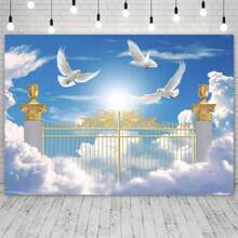 1 pieza, Fondo con puerta de cielo, Puerta del paraíso, Fondo de fotografía para , Cartel, Escaleras al cielo, Cielo azul, Nubes blancas, Paloma de la paz, Decoración para eventos de Pascua, Suministros para fiestas, Decoración de cumpleaños - Multicolor - Ver 6