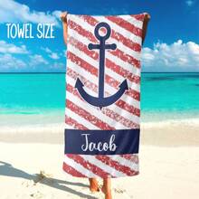 1pc Custom Beach Towel, Personalized Beach Towel With Your Name - Monogrammed Towels For Men Boys, Custom Gift For Boyfriend With Anchors Multi-Functional, Quick Dry, Breathable, Reusable Exquisite, For Anniversaries, For Valentine's Day, For Mother's Day, For Birthdays, For Ren's Day, For Father's Day, For Graduation, For Weddings, For Housewarming Bathroom, Living Room, Bedroom, Home Summer Holiday Bathroom Decor Travel Essentials Travel Accessories Beach Essentials