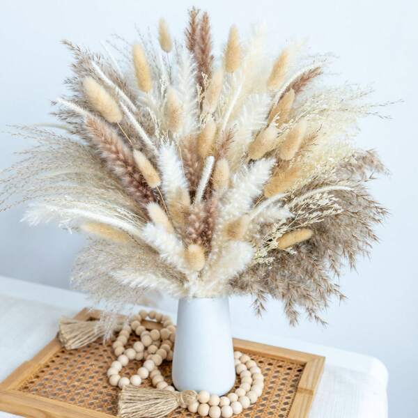 150/105/70 Pcs Dried Pampas Grass Decor, Boho Table Decor, Bunny Tails Dried Flowers, Brown Pompas, White Pampas Grass For Wedding, Home, Rustic Party, Shower Decorations