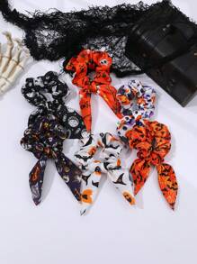 6 件套女士万圣节骷髅、南瓜、幽灵、蜘蛛印花发圈，非常适合节日礼物、万圣节发饰